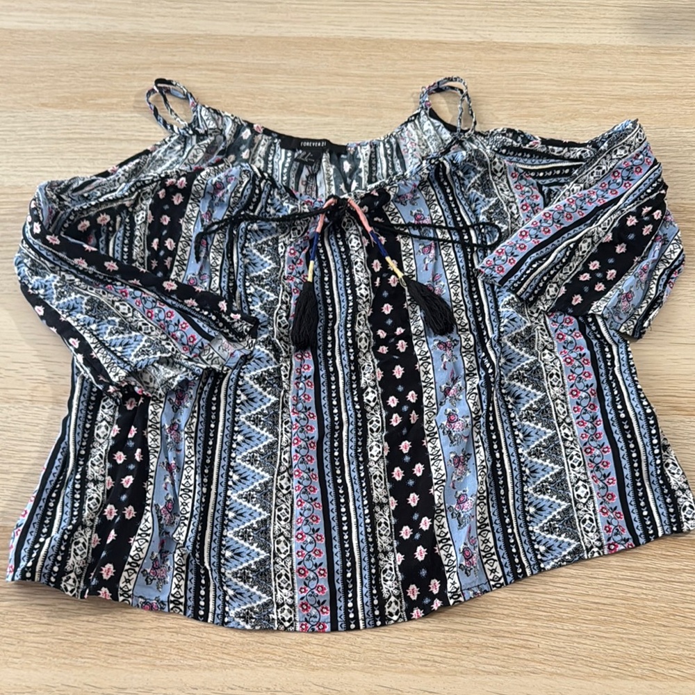 Forever 21 Black and White Off-the-Shoulder Blouse